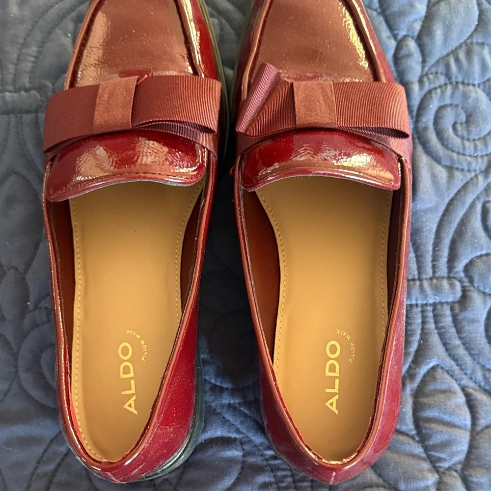 Aldo Women's Burgundy Loafers with Bow Detail